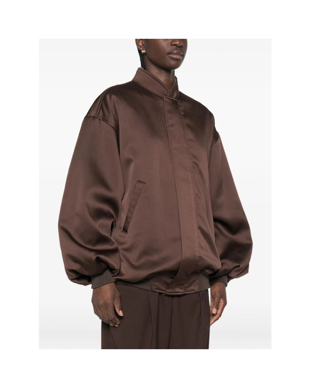 FEDERICA TOSI Brown Satin-Finish Oversized Bomber Jacket