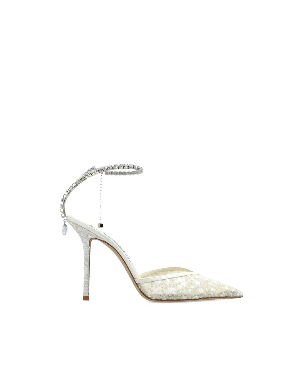 Jimmy Choo White Saeda Crystal-Embellished Pumps