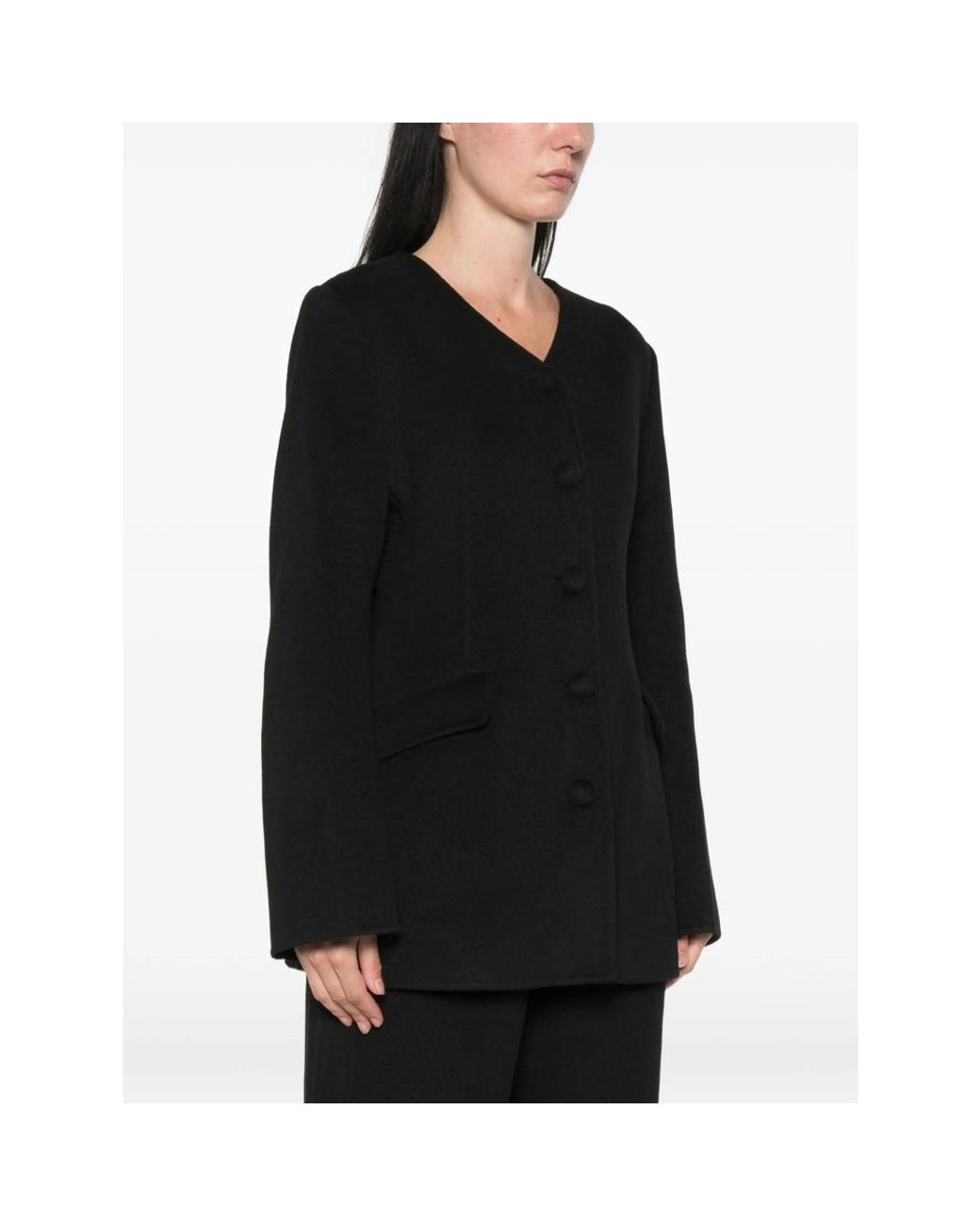 Lisa Yang Black V-Neck Single-Breasted Coat