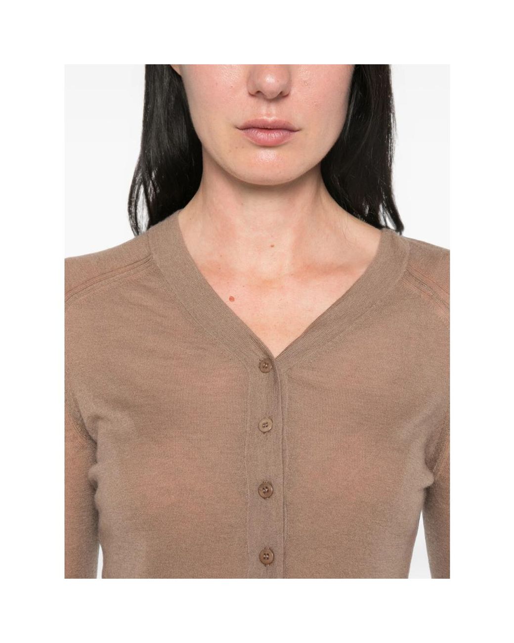 Joseph Brown Fine-Knit V-Neck Cardigan