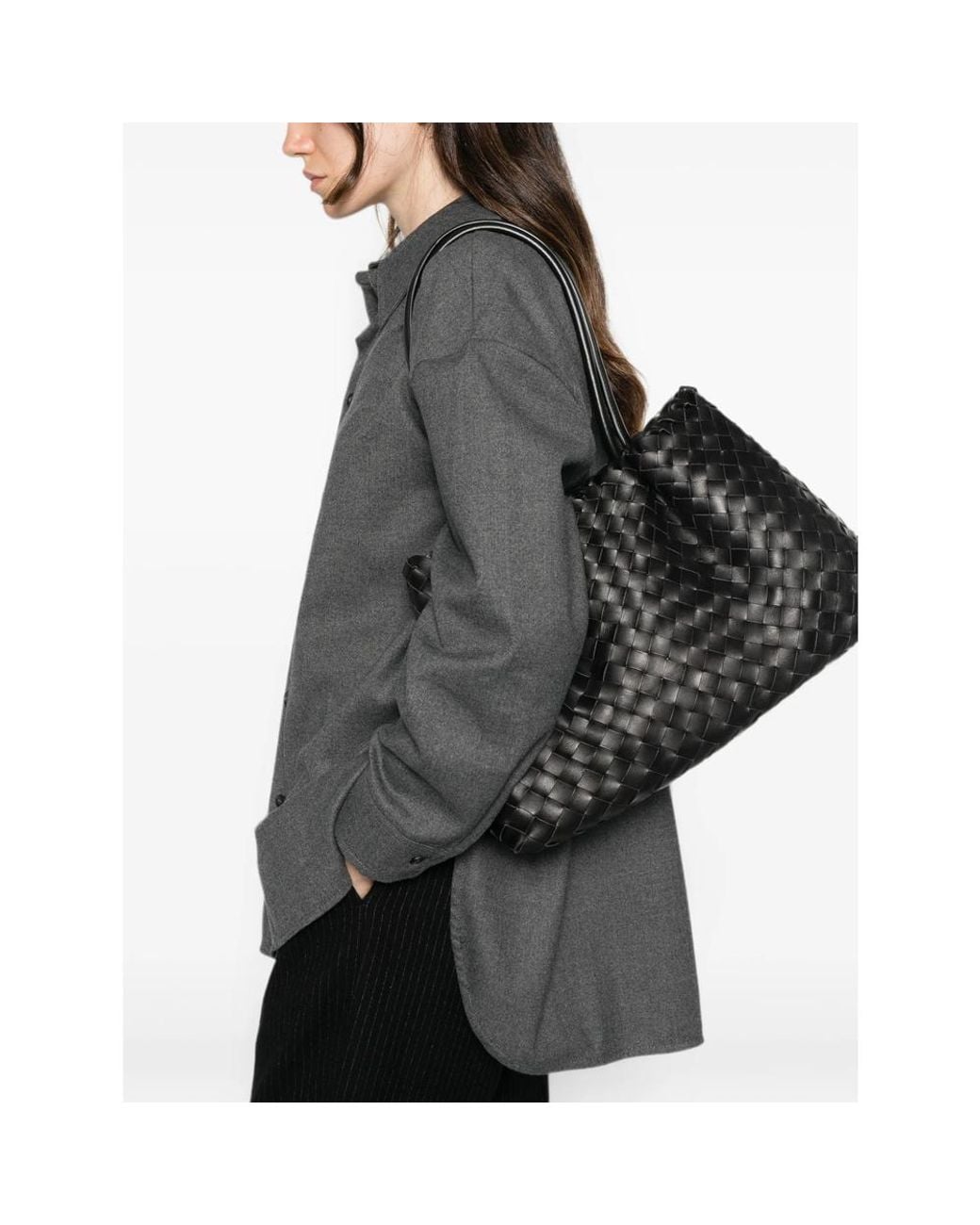 Elleme Black Medium Dimple Woven Tote Bag