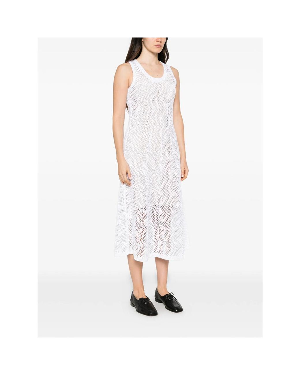 Brunello Cucinelli White Sequin-Embellished Crochet-Knit Midi Dress