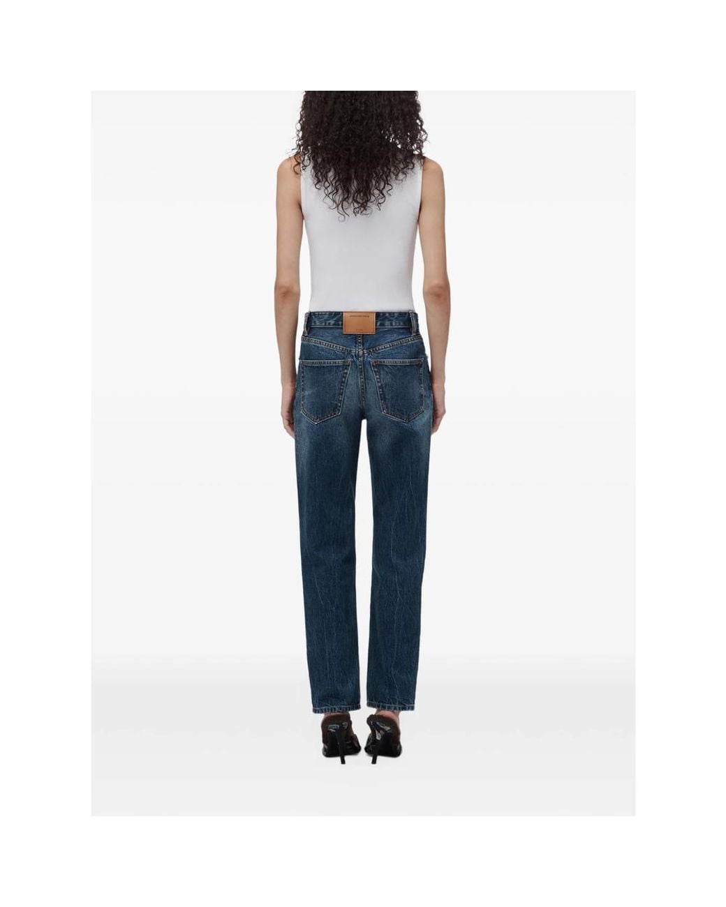 Alexander Wang Blue High-Rise Taper Jean W/ Crystal Stud