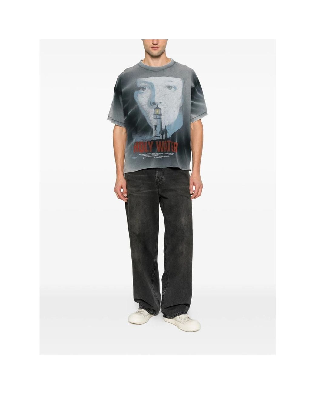 ERCOLE STUDIO Gray Graphic-Print Raw-Edge T-Shirt for men