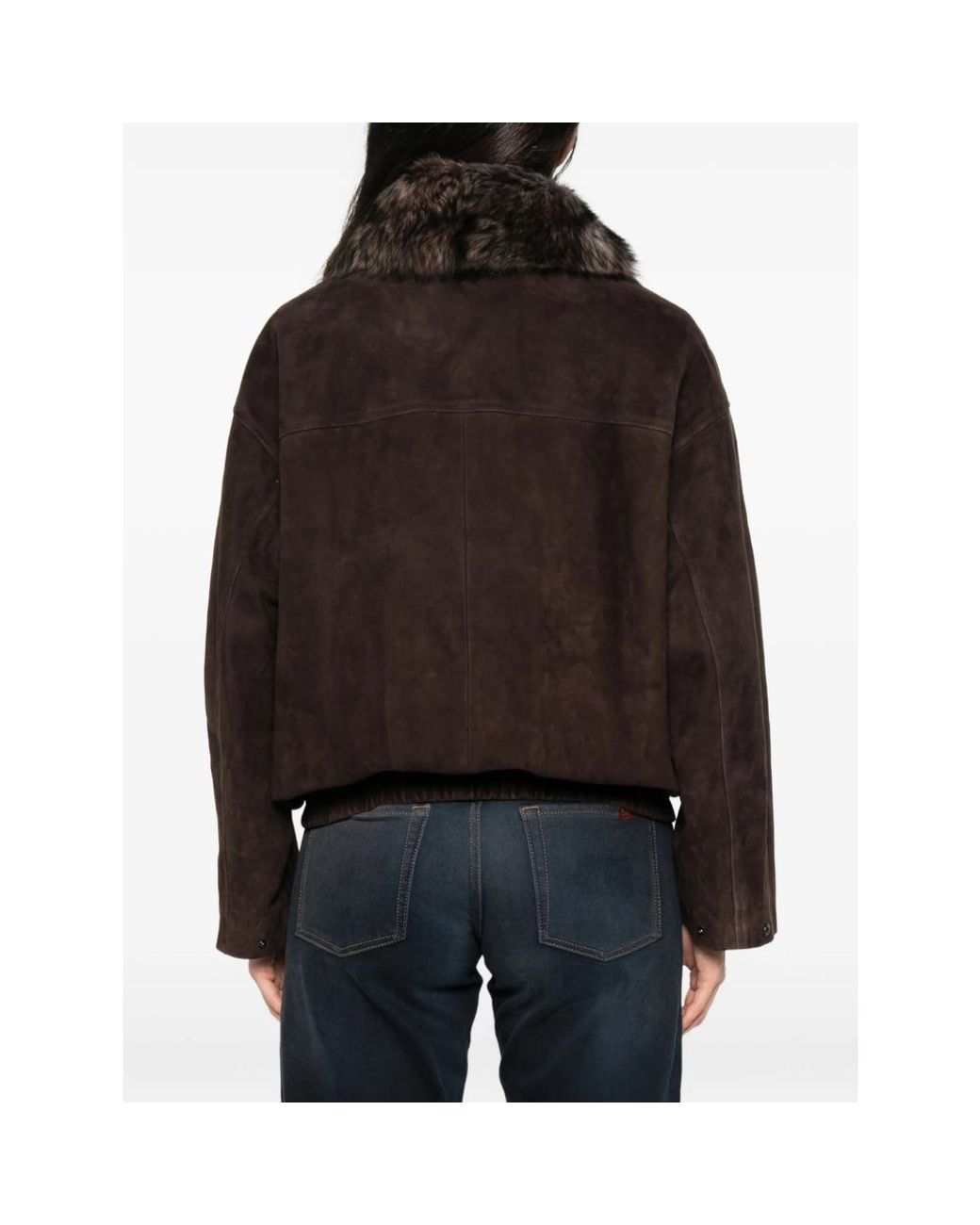FURLING Brown Faux-Fur Collar Suede Bomber Jacket