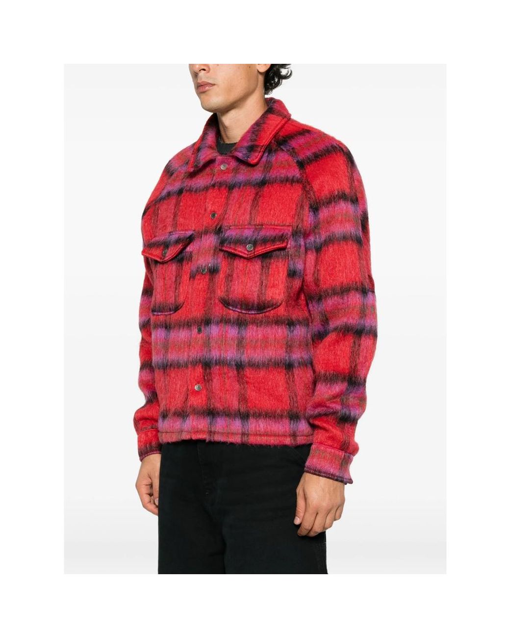 DIET STARTS MONDAY Red Check-Pattern Oversized Shirt for men