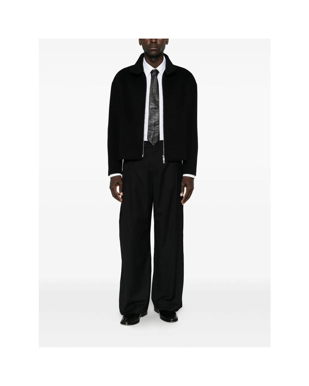 TONYWACK Black Pleated Wide-Leg Trousers for men