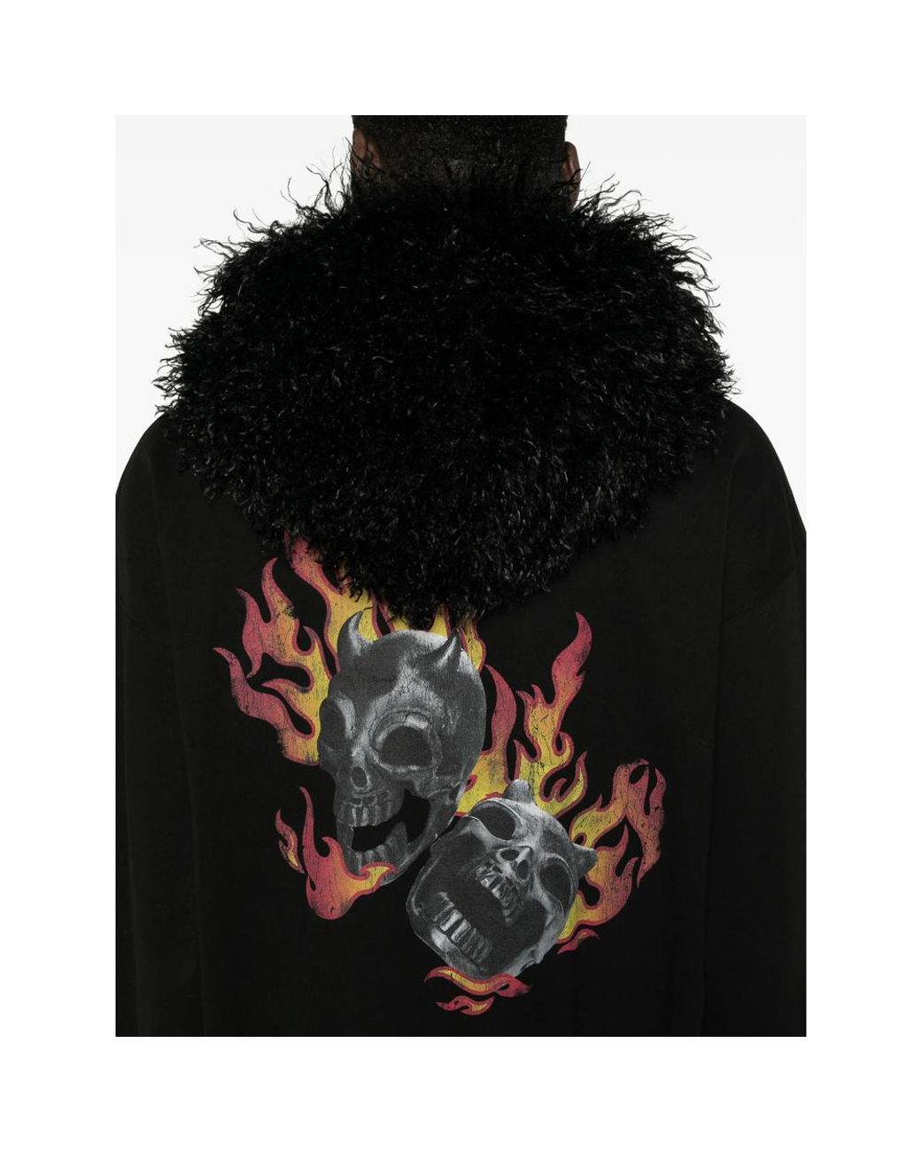 THUG CLUB Black Faux-Fur Trim Graphic-Print Hoodie for men