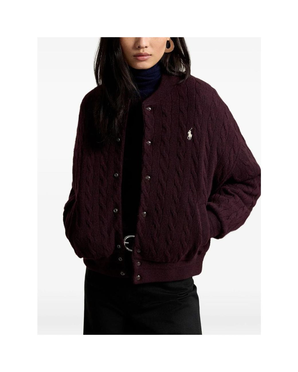 Ralph Lauren Purple Cable-Knit Wool-Cashmere Snapped Jacket