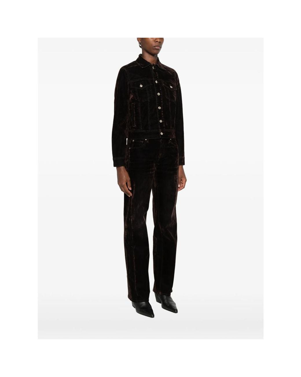 7 For All Mankind Black Velvet-Effect Button-Up Jacket