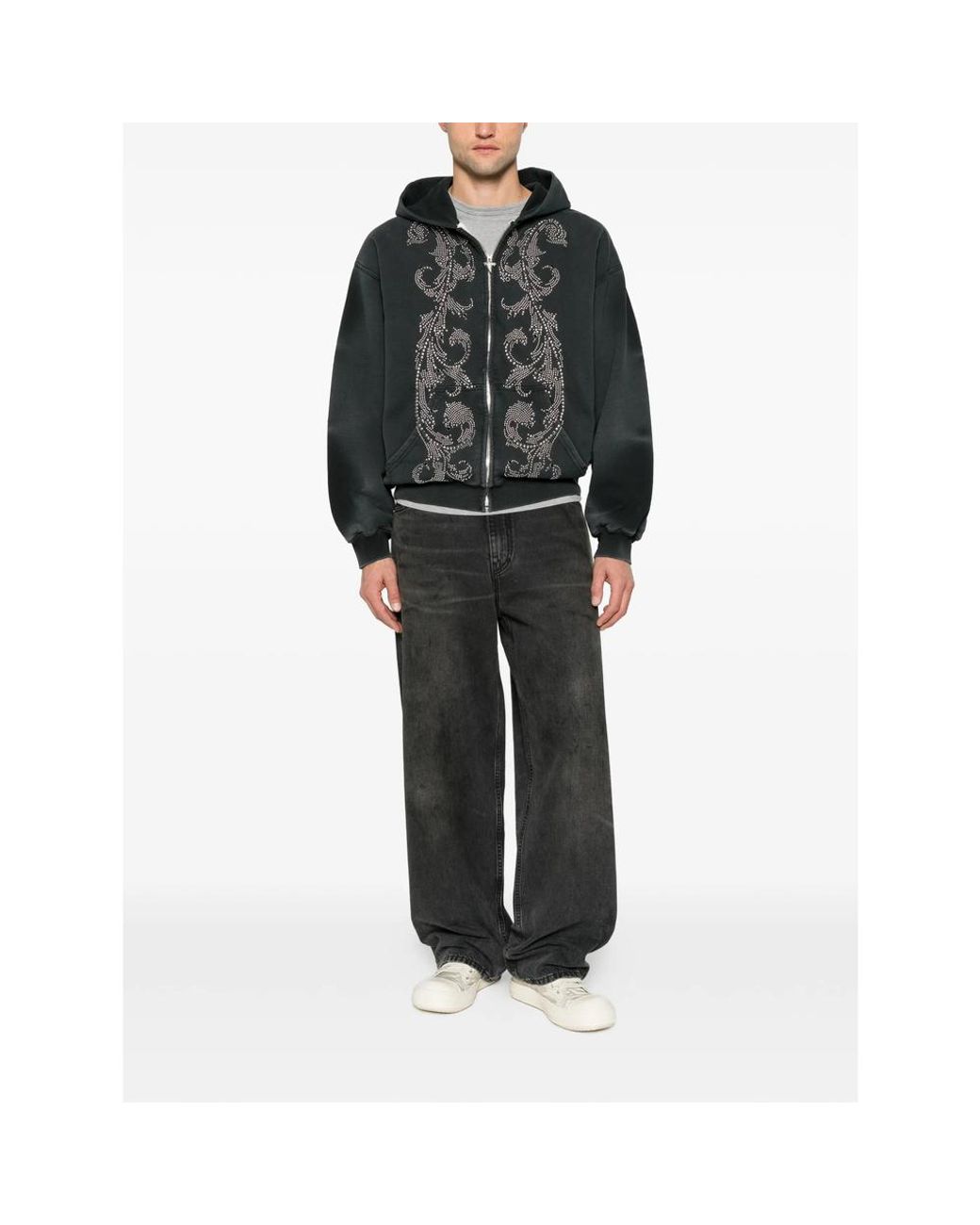 ERCOLE STUDIO Black Stud-Embellished Zip-Up Hoodie for men
