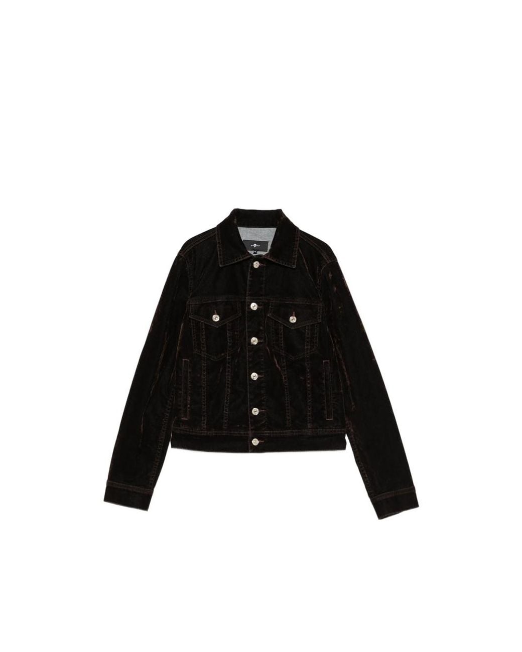 7 For All Mankind Black Velvet-Effect Button-Up Jacket