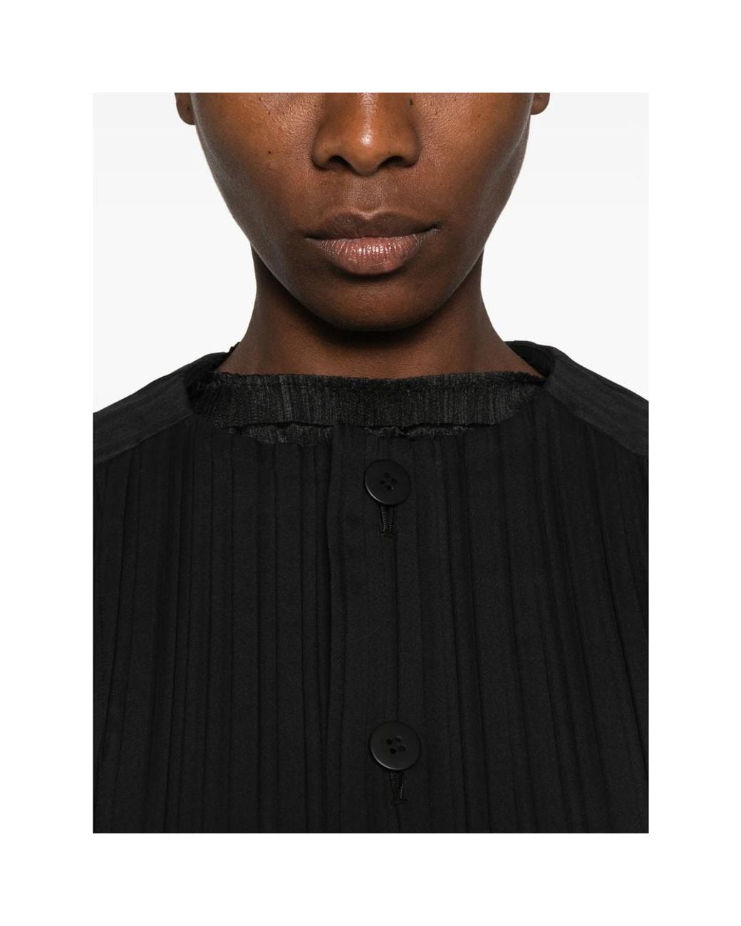 Pleats Please Issey Miyake Black Pleated Button-Up Jacket