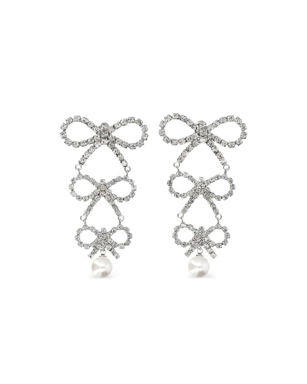 Self-Portrait Metallic Tiered Crystal-Bow Earrings