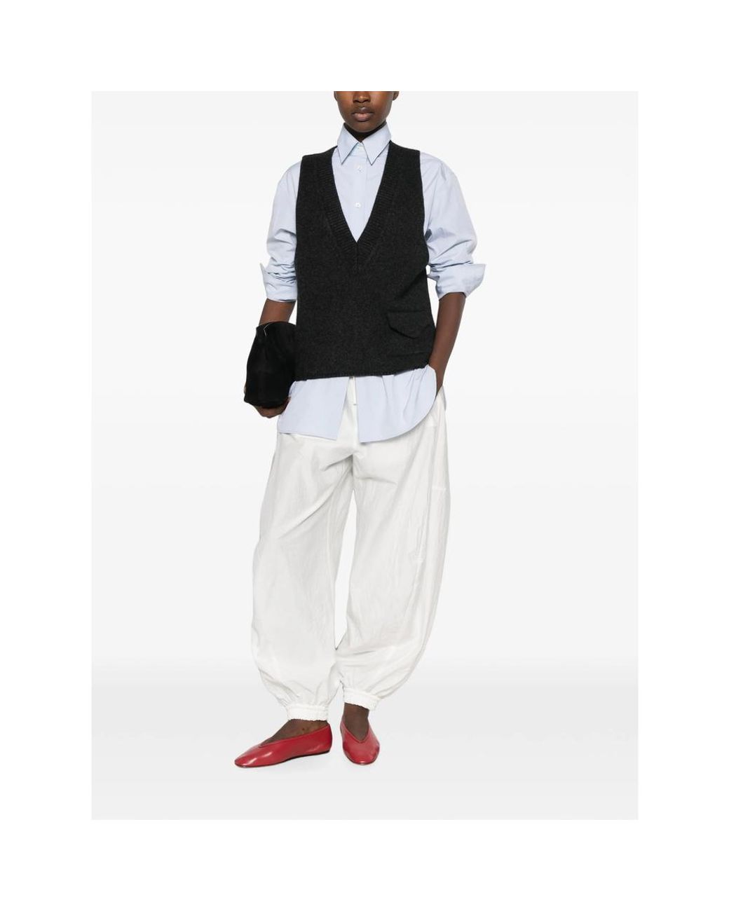LAMRONS Black V-Neck Flap-Pocket Vest