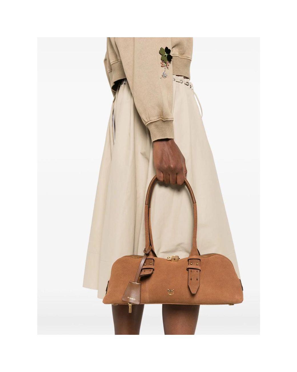 Pinko Brown Padlock Suede Tote Bag