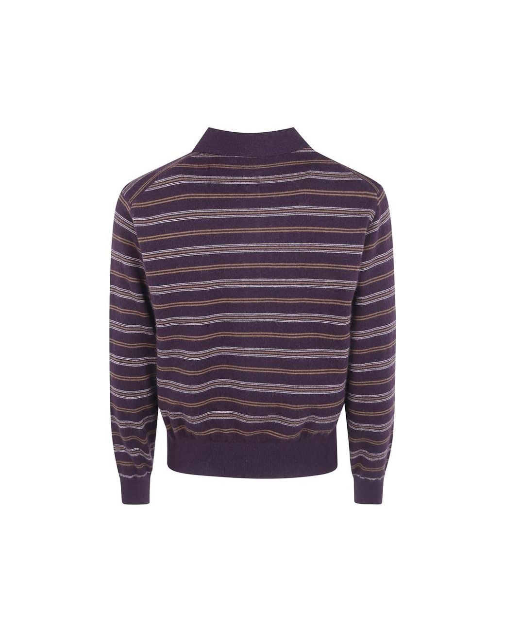 DUNST Purple Striped Polo-Collar Sweater for men