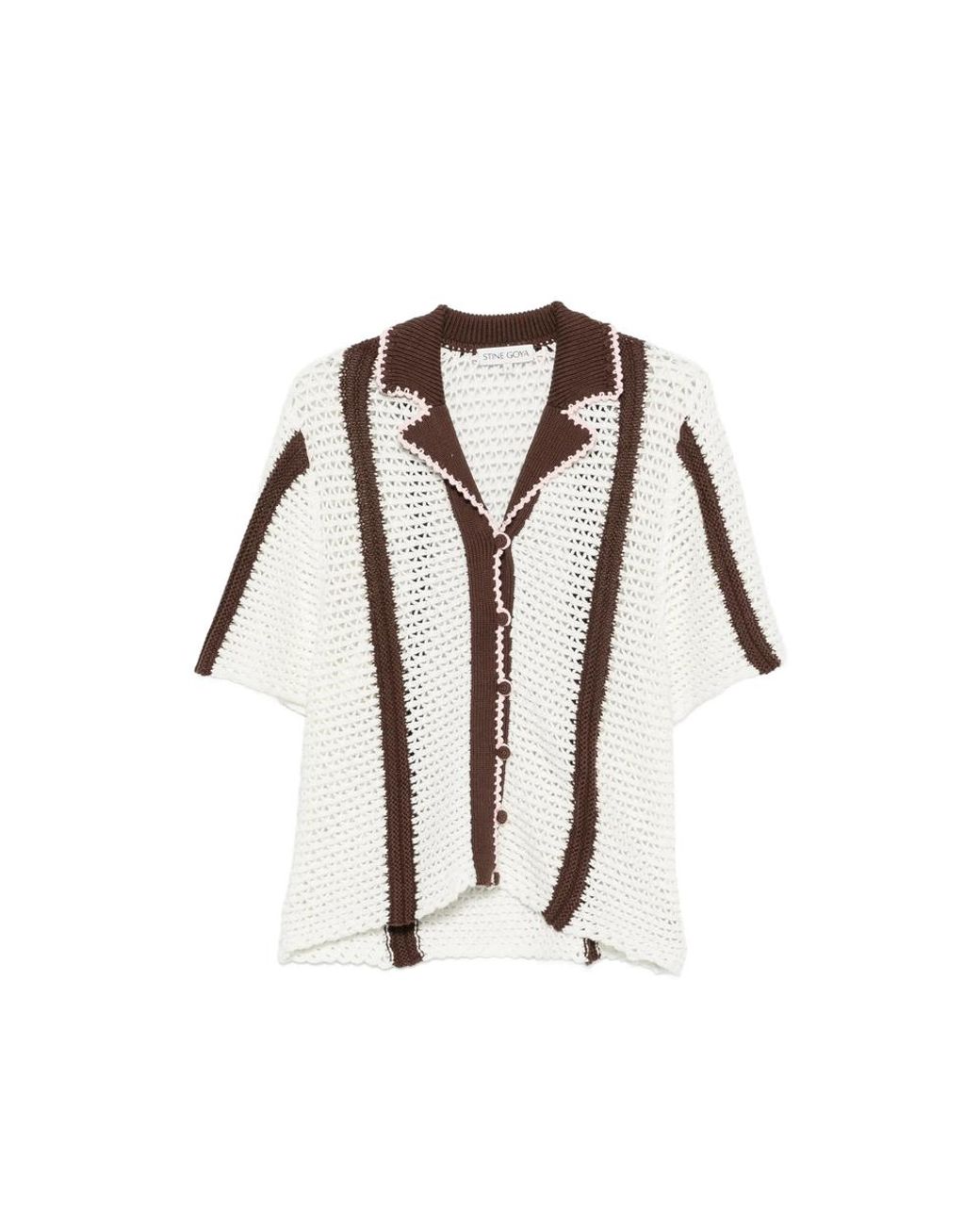 Stine Goya White Crochet-Knit Striped Cardigan
