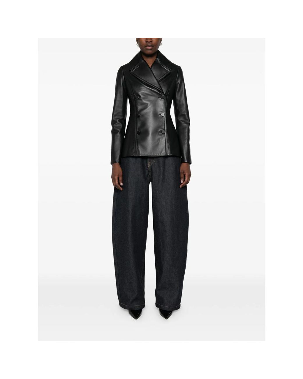 Alaïa Black Double-Breasted Leather Jacket