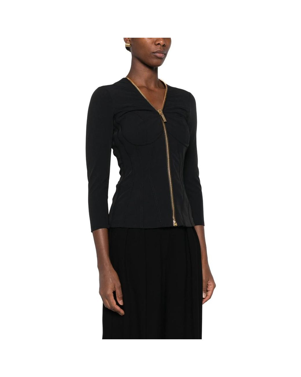 Elisabetta Franchi Black Zip-Up Corset-Style Jacket