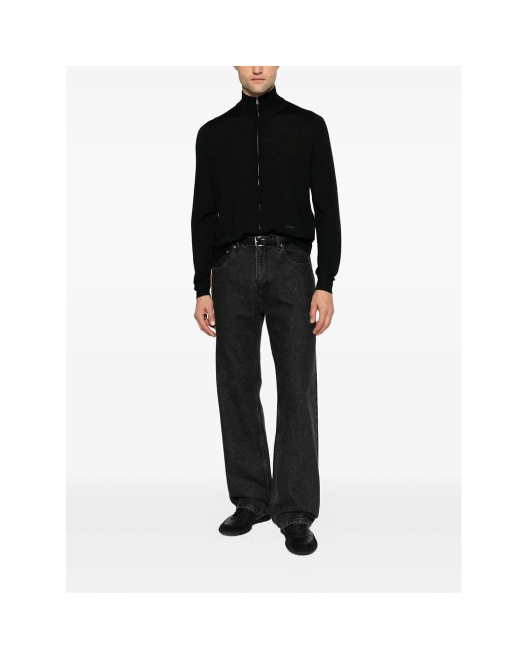 Fendi Black Zip-Up High-Neck Sweater for men