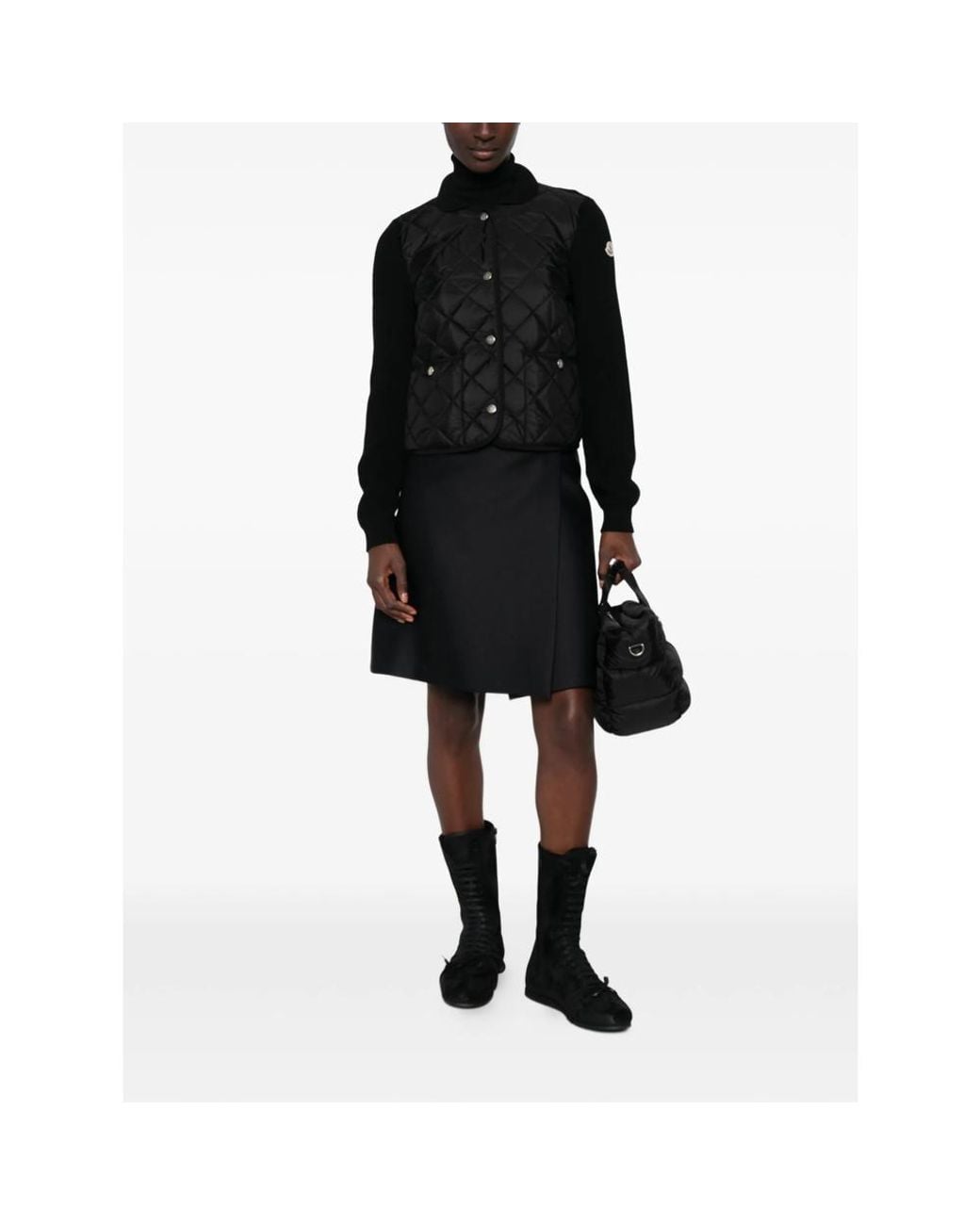 Moncler Black Quilted Panel-Ribbed Jacket