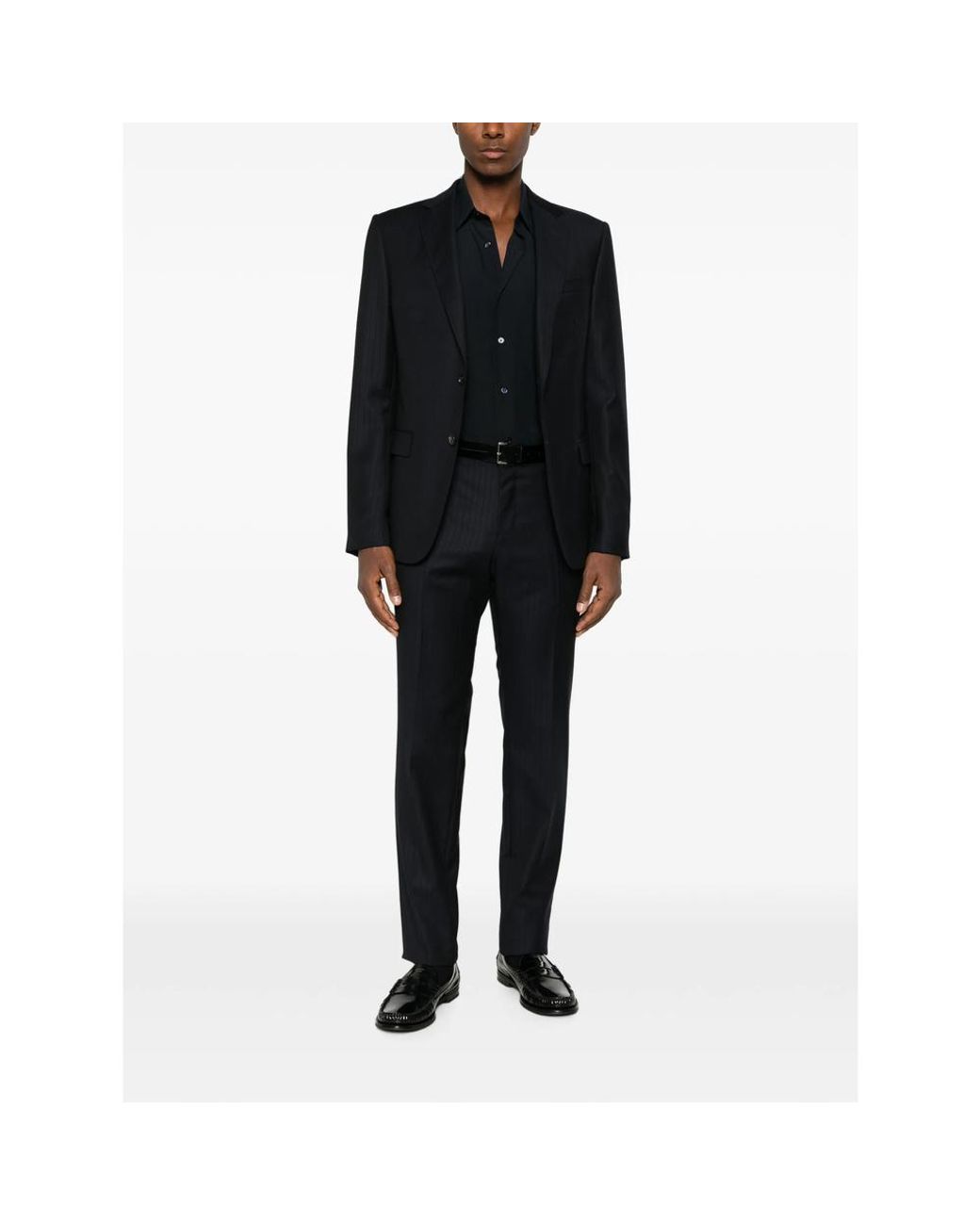 CAMICERIA MAZZARELLI Black Long-Sleeve Button-Up Shirt