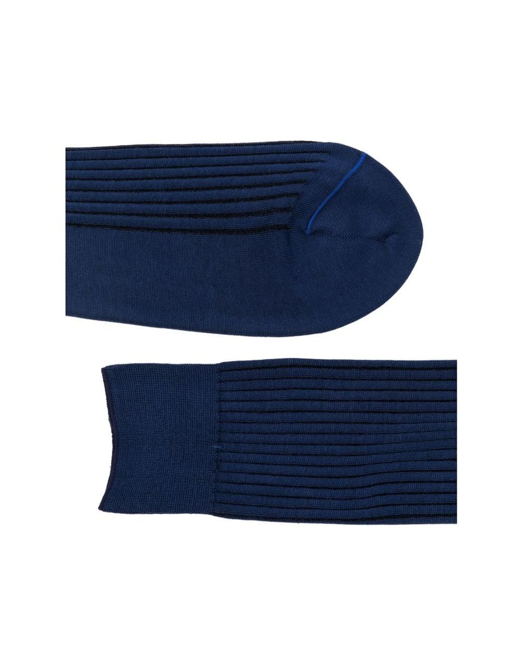 ANT45 Blue Menfi Long Ribbed-Knit Socks for men
