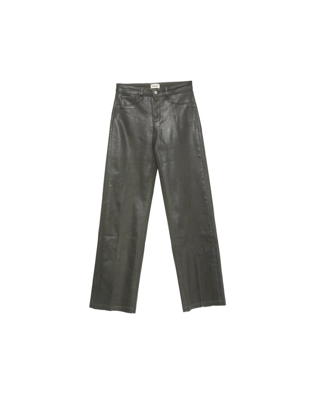 L'Agence Gray Coated Straight-Leg Trousers