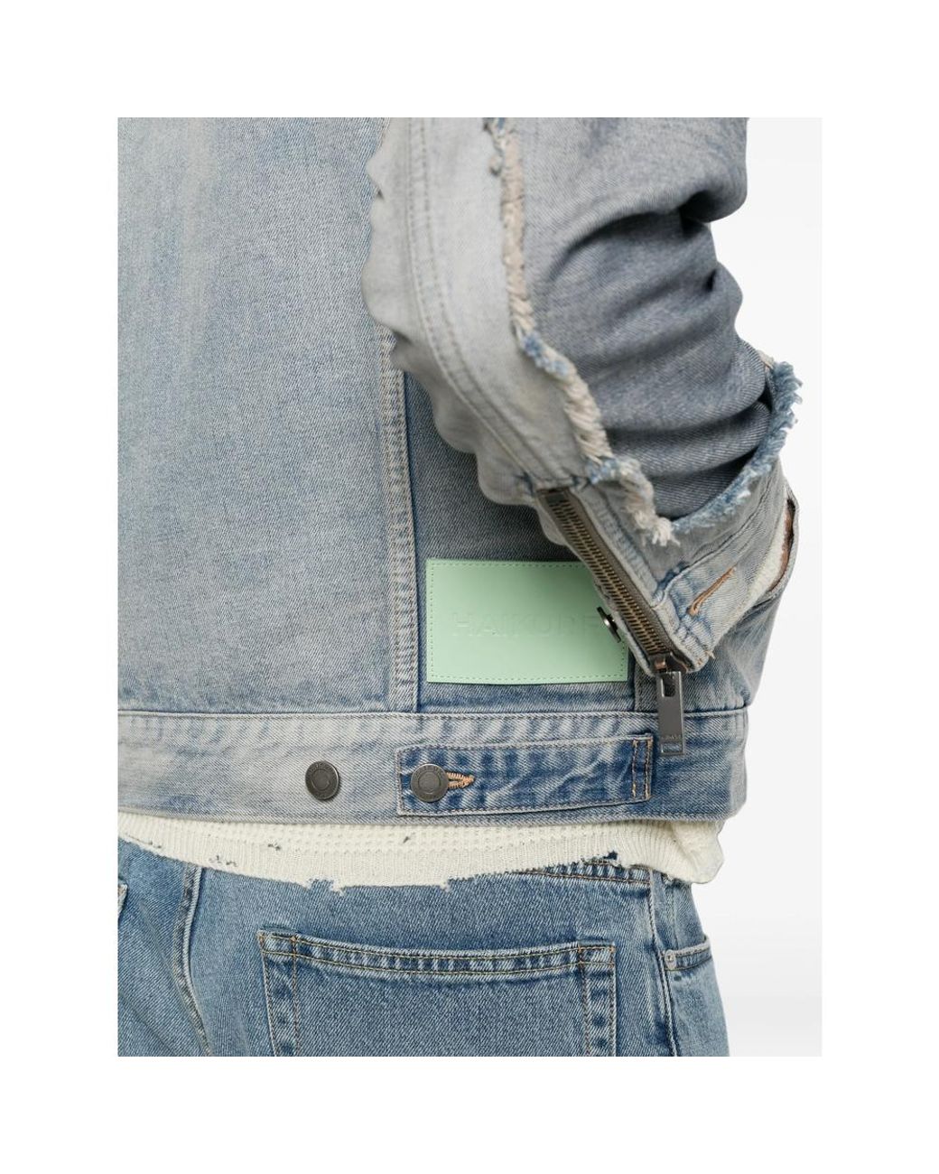 Haikure Blue Distressed Panelled Denim Jacket for men