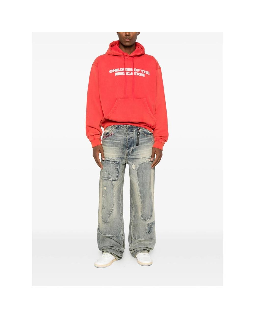 DAGGER Red Slogan-Print Distressed Hoodie for men