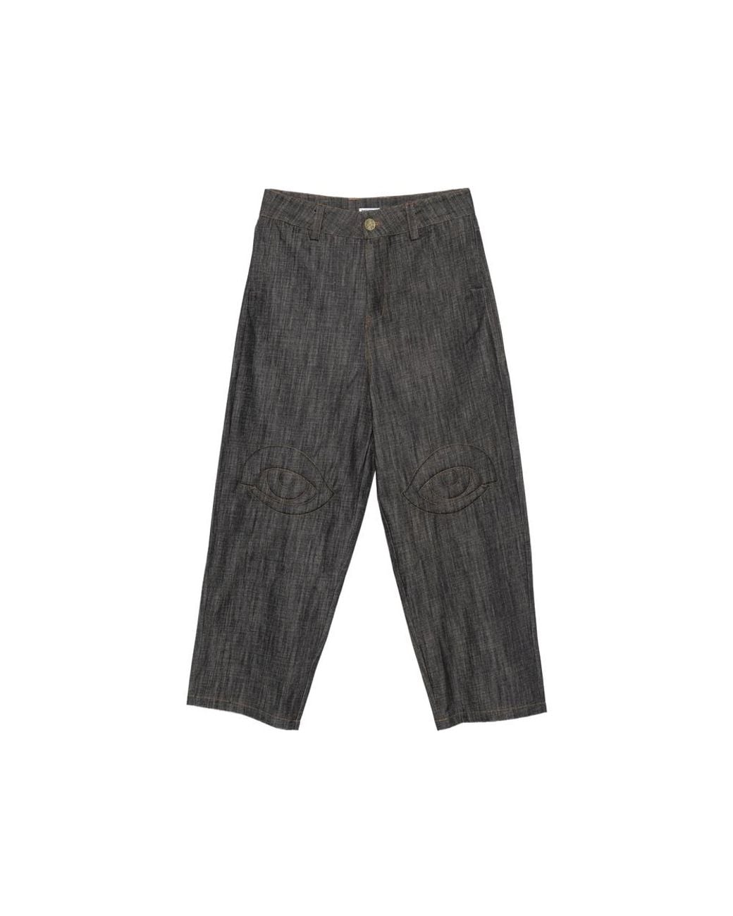 House of Errors Gray Eye-Patchwork Wide-Leg Jeans for men