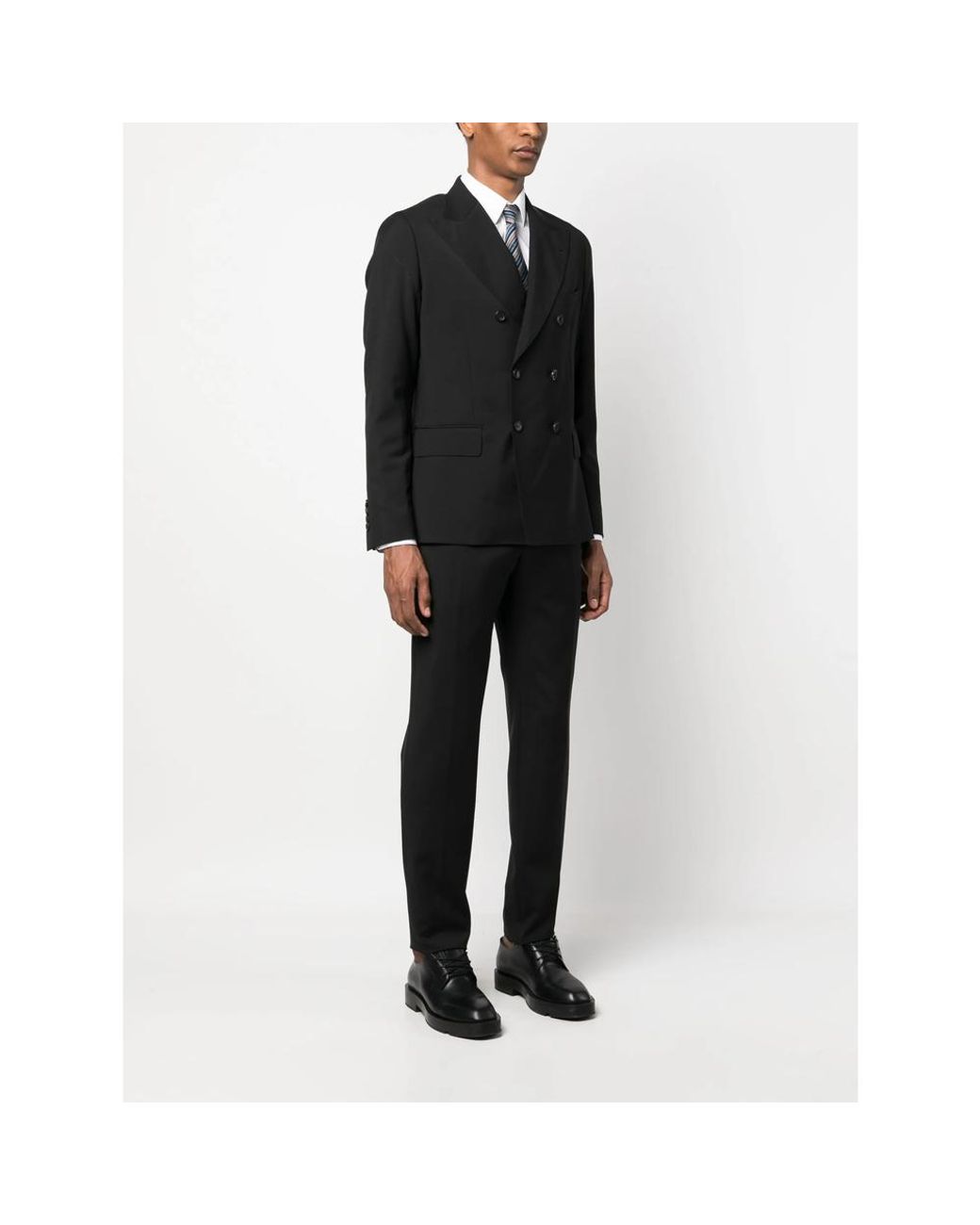 Eraldo Black Peak-Lapel Wool Double-Breasted Suit for men