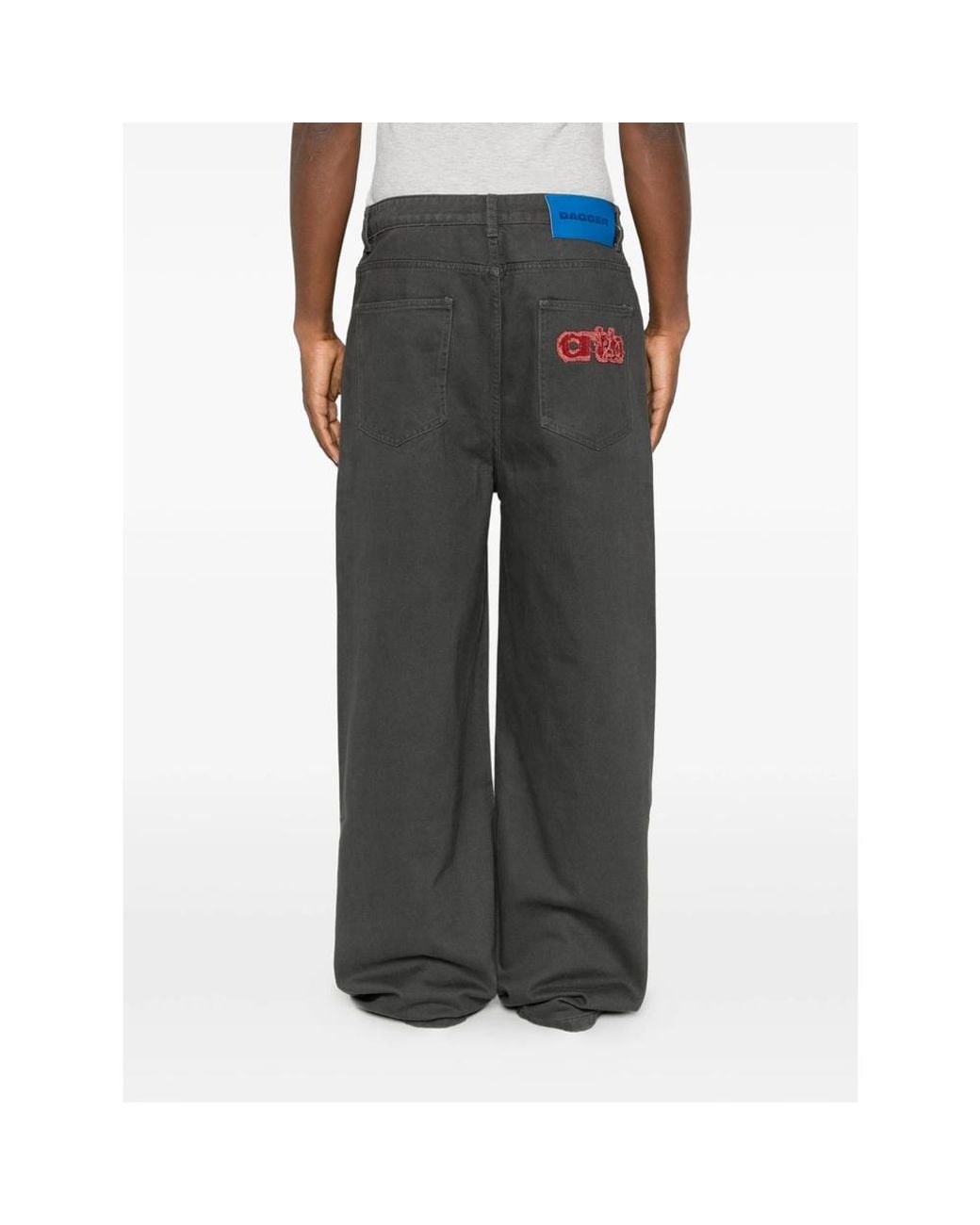 DAGGER Gray Logo-Patch Wide-Leg Jeans for men