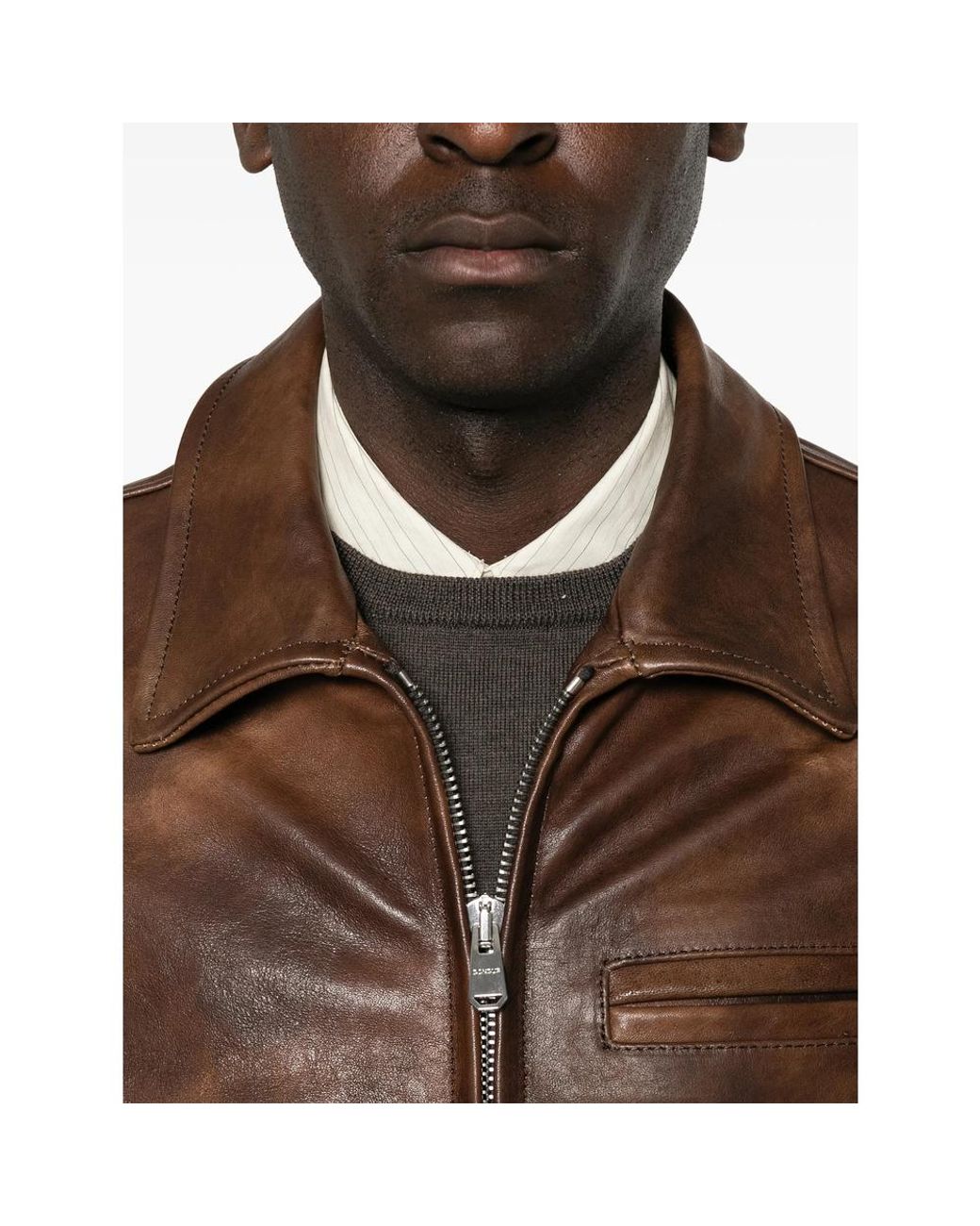 Dondup Brown Distressed Leather Jacket for men