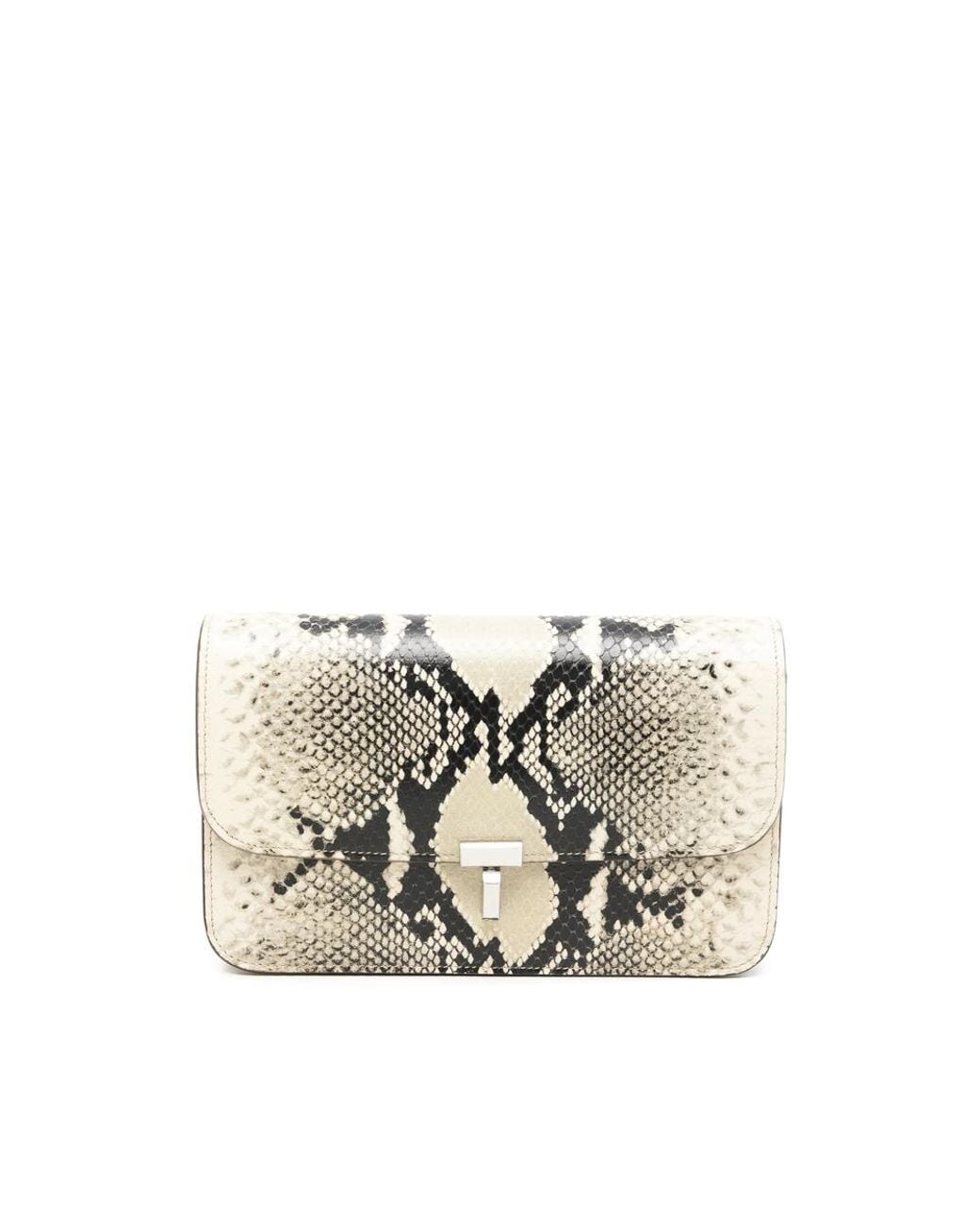 Totême White T-Lock Python-Effect Leather Clutch Bag