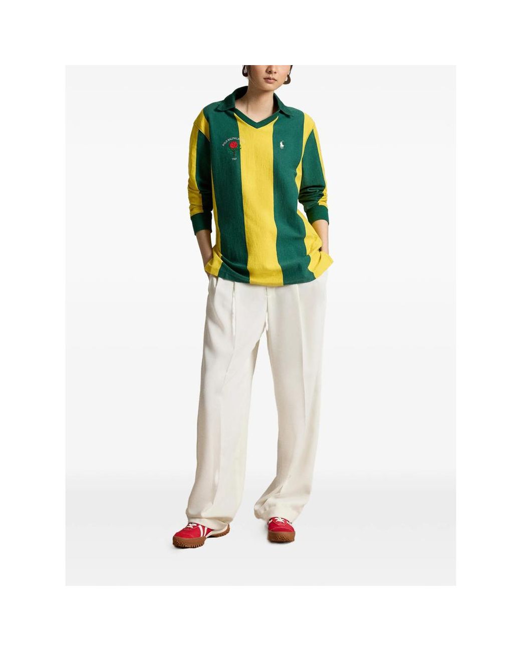 Ralph Lauren Yellow Striped V-Neck Polo Top