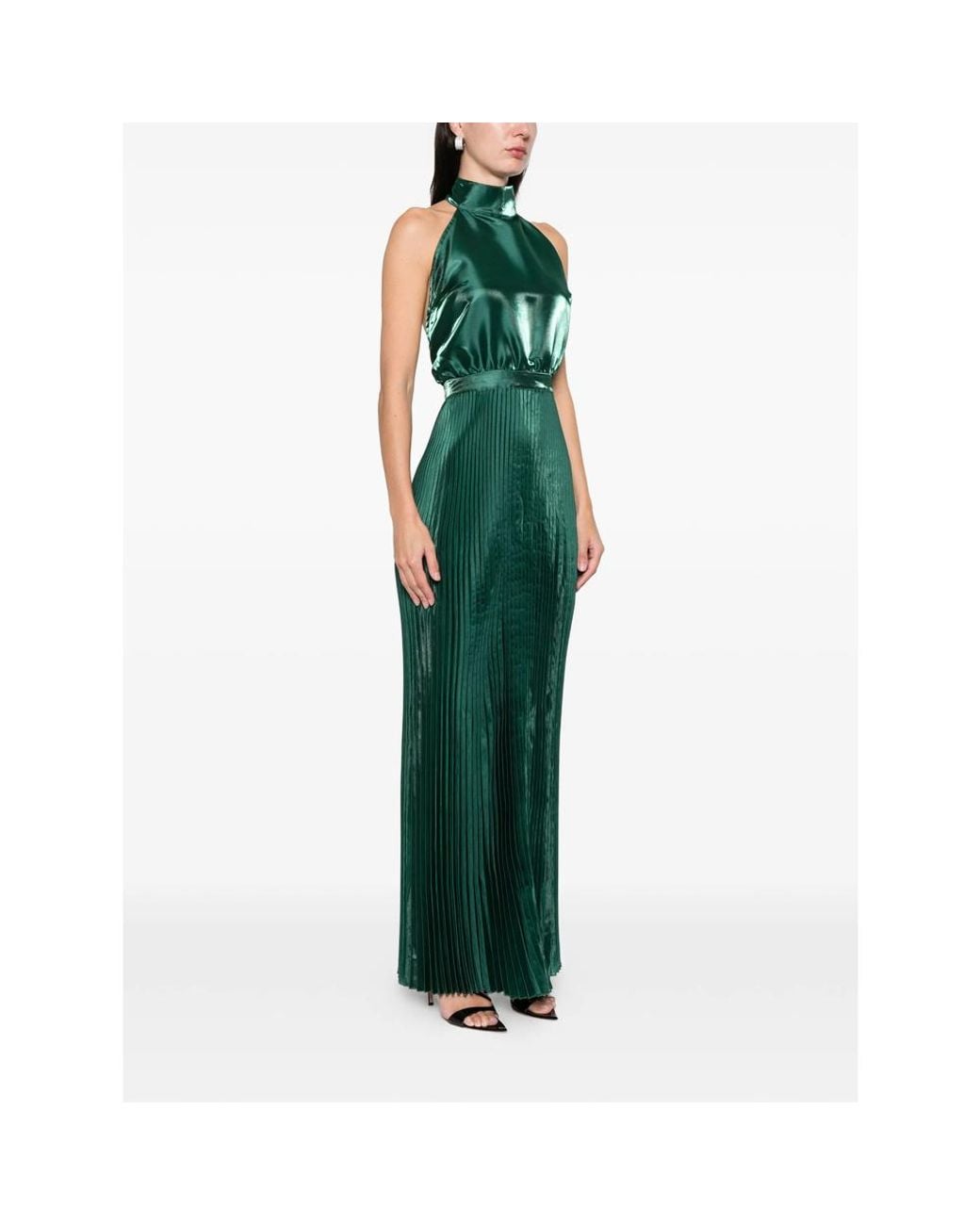LIDEE Woman Green Primrose Hill Gown Pine Gloss Maxi Dress