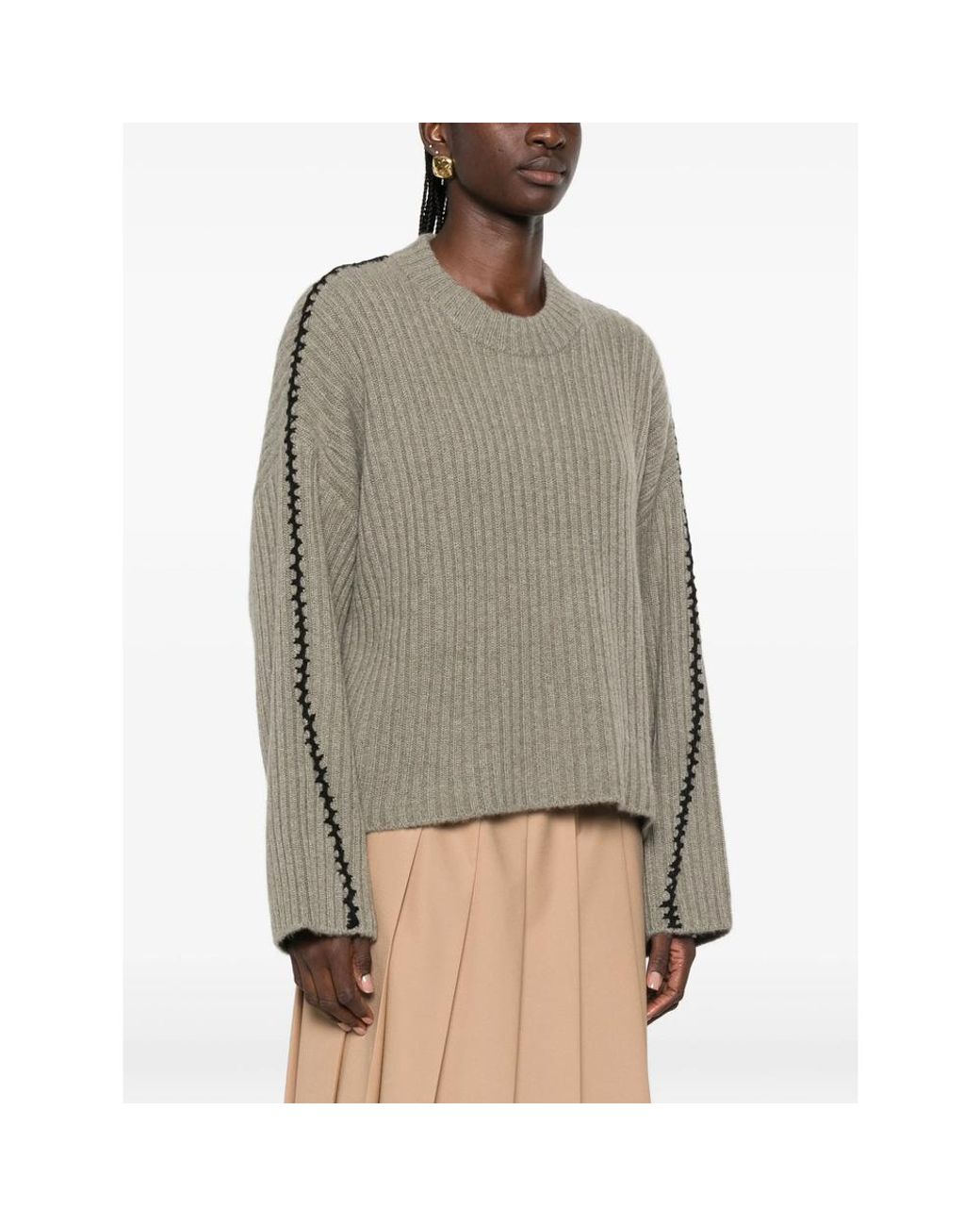 Kujten Green Ribbed Whipstitch-Trim Sweater