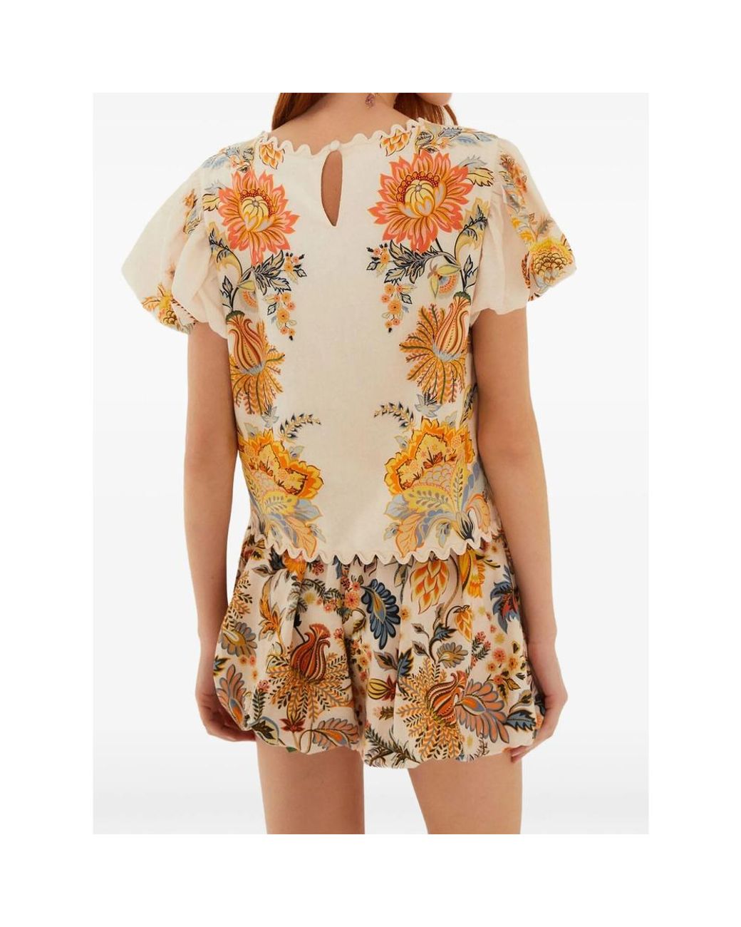 Farm Rio Pink Floral-Print Scallop-Edge Top