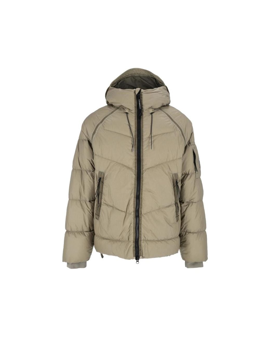 C P Company Natural C. P. Company Down Shield Lens Hooded Puffer Jacket for men