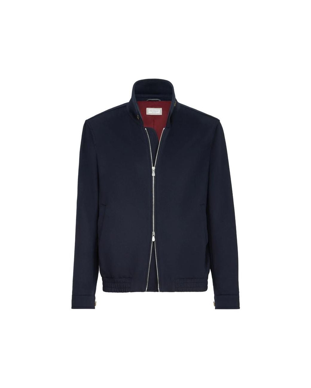Brunello Cucinelli Blue Virgin Wool Beaver Cloth Bomber Jacket With Zipper for men