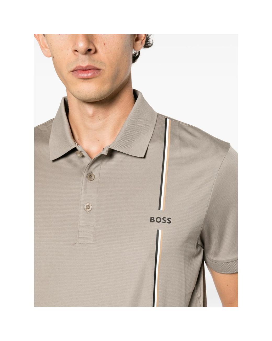 Boss Natural Logo-Print Striped Polo Shirt for men