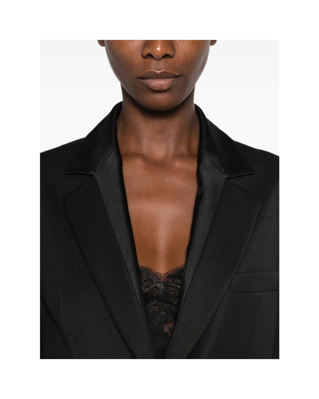 Tela Black Satin-Trim Single-Breasted Blazer