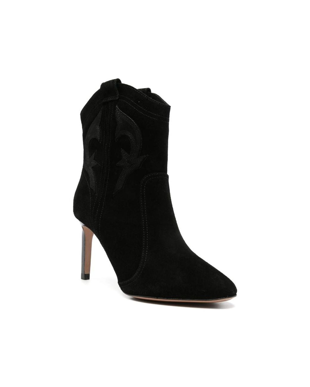 Ba&sh Black Caitlin Embroidered Suede Cowboy Boots
