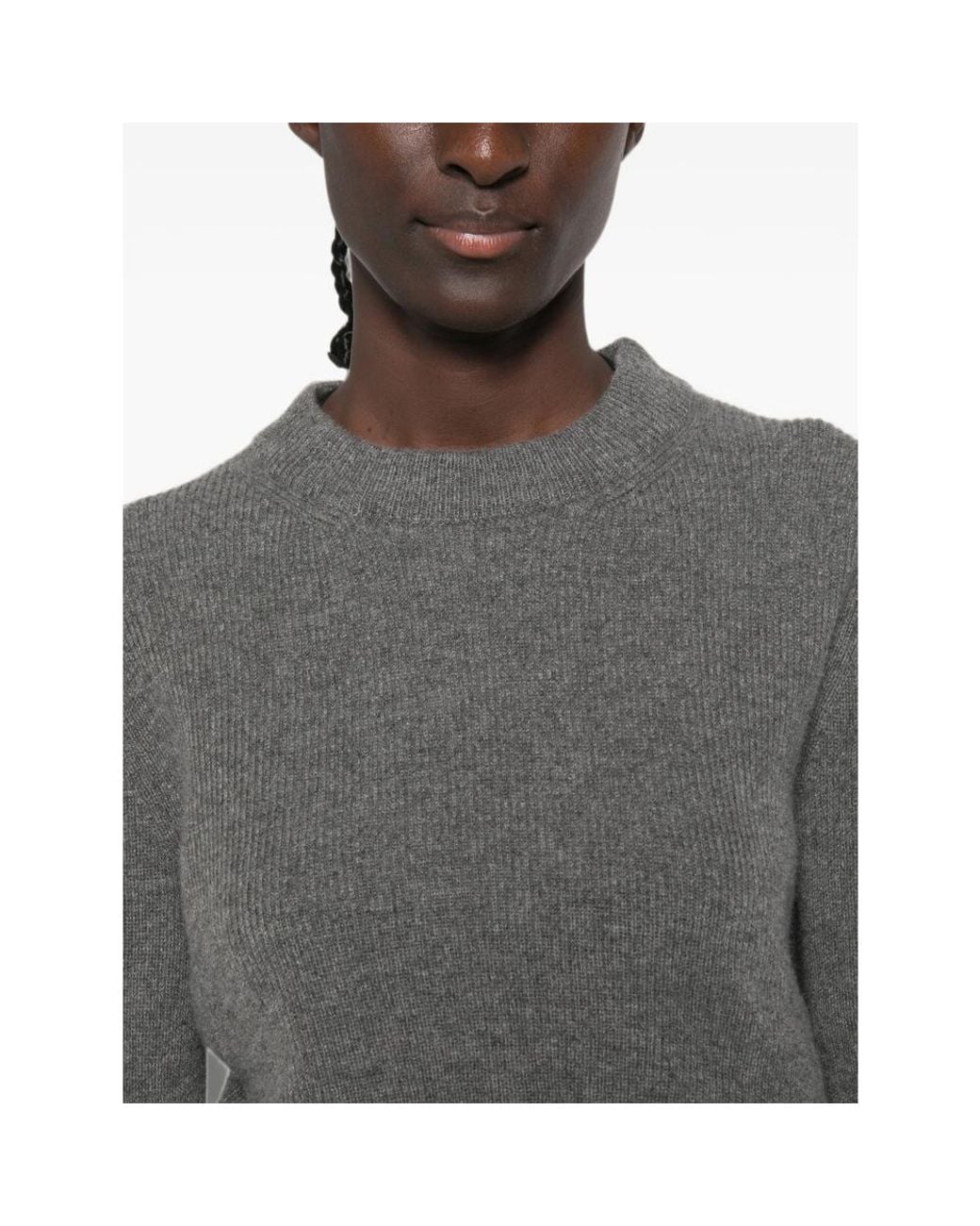 Malo Gray Ribbed-Knit Cropped Sweater