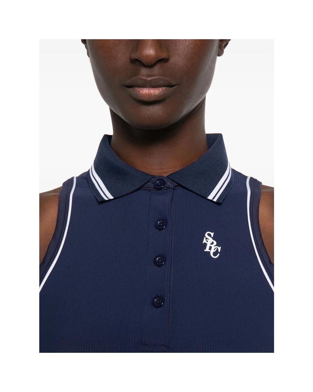 Sporty & Rich Blue Pleated Sleeveless Mini Dress