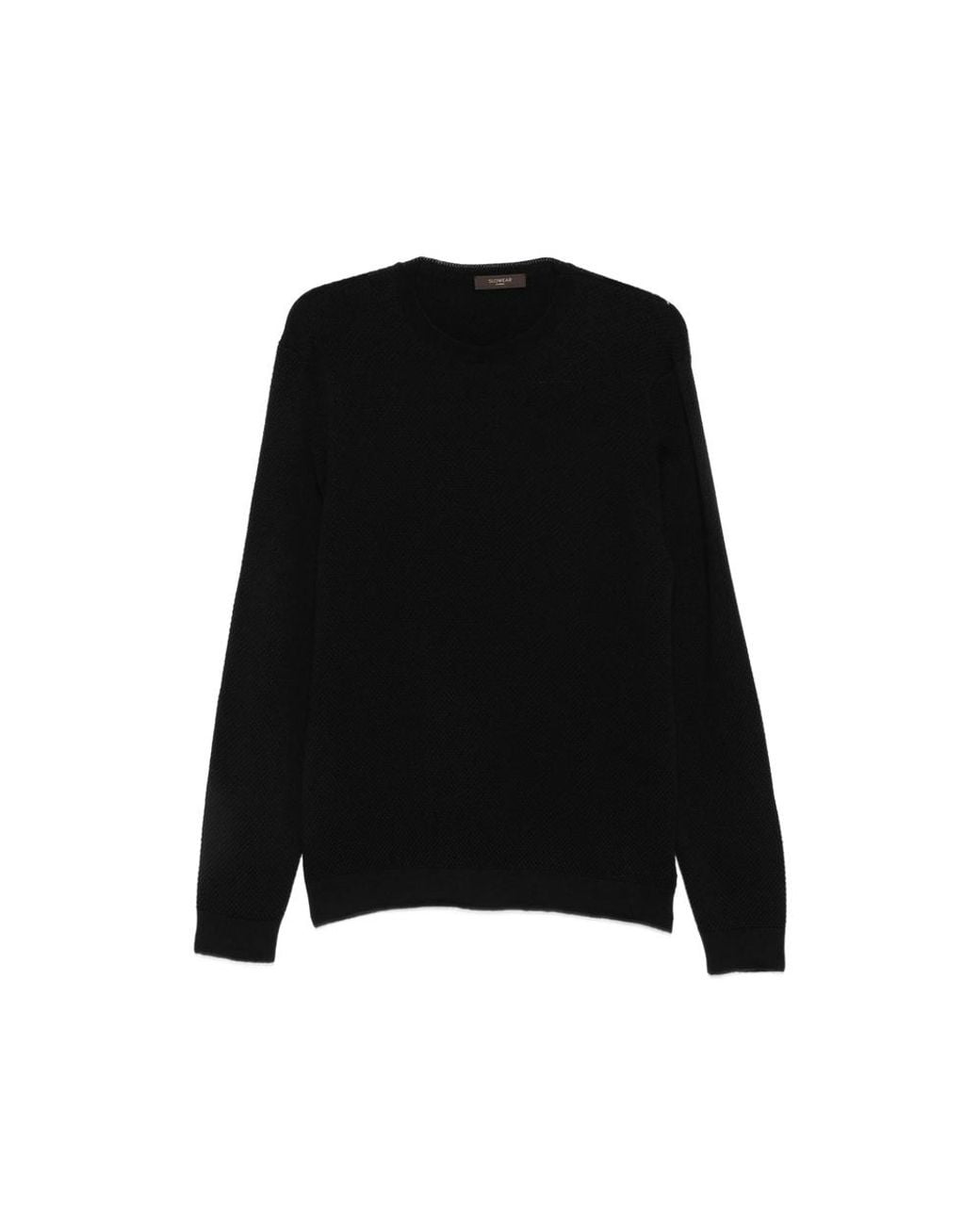 ZANONE-SLOWEAR Black Waffle-Knit Long-Sleeve Sweater for men