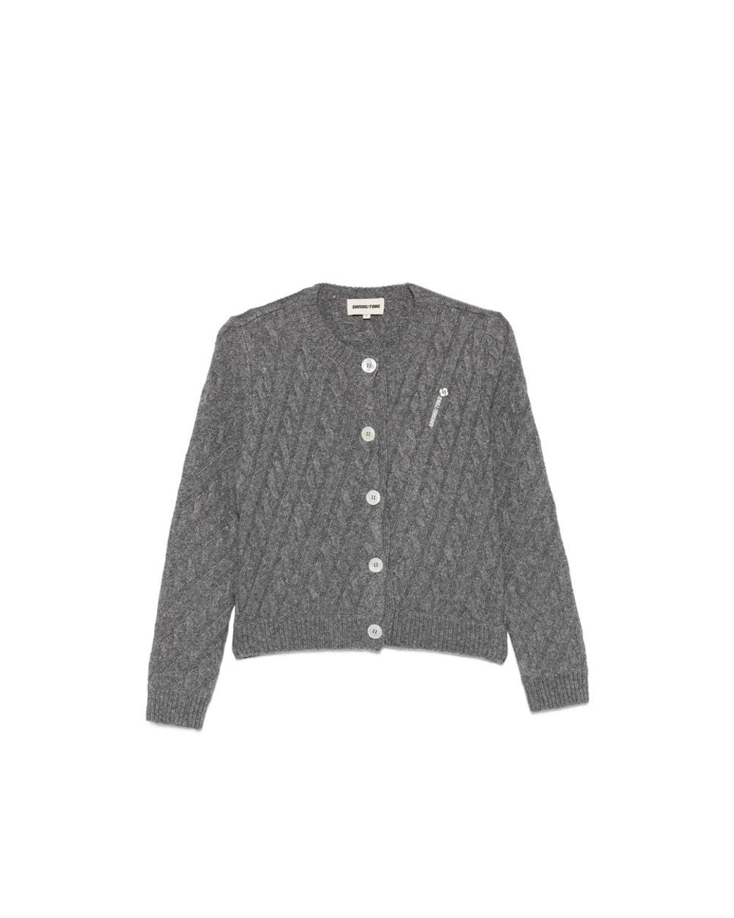 ShuShu/Tong Gray Cable-Knit Button-Up Cardigan