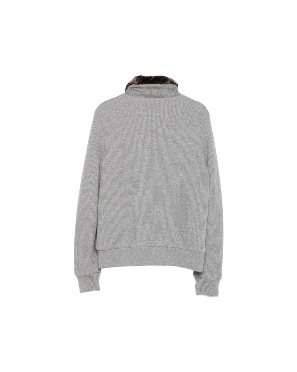 Moorer Gray Faux-Fur Collar Panelled Bomber Jacket for men